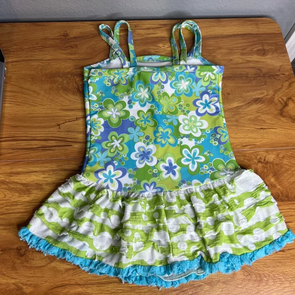 Frankie & Daisy 2 Piece Swimsuit Girls Size 6X Retro Floral‎ Ruffle Tankini